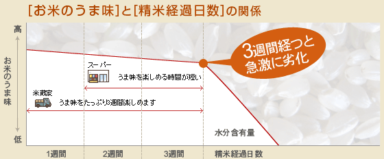 [お米のうま味]と[精米経過日数]の関係